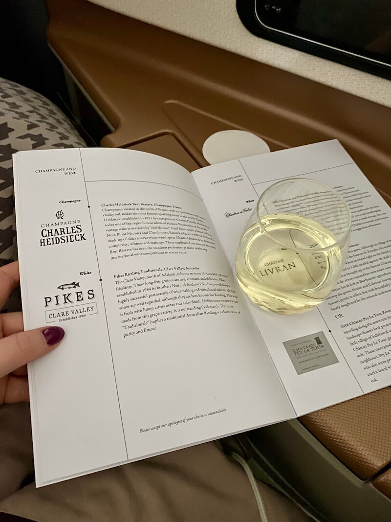 Singapore Airlines Business Class Wine Menu 2023