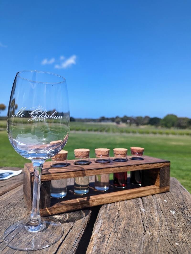 Wine Tasting overlooking the vines at mcglashan estate bellarine peninsula