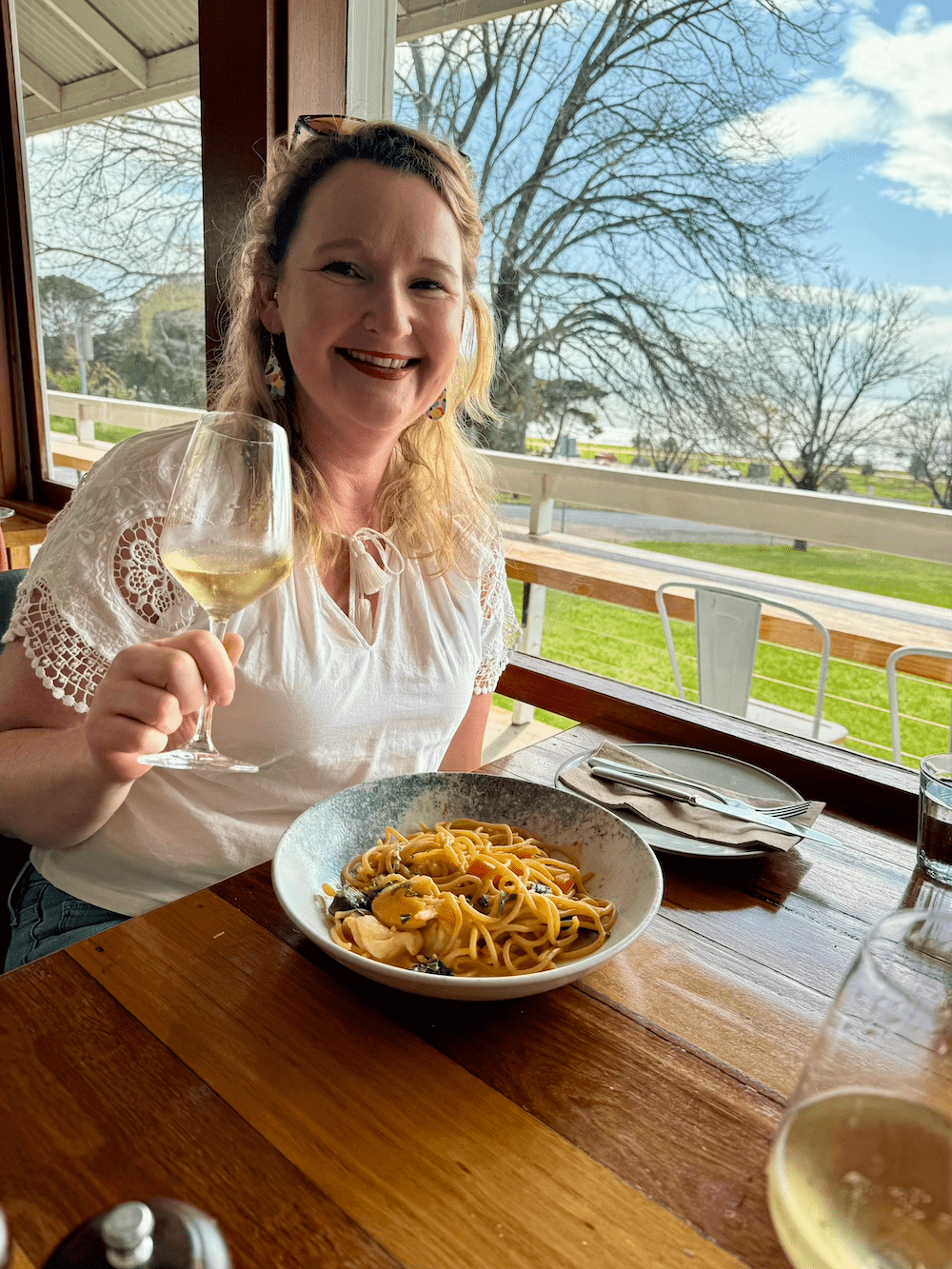 Wine and pasta at Arlo Portarlington