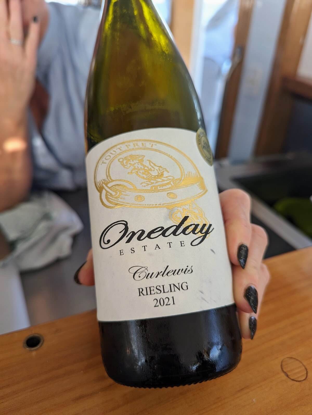 Oneday Estate 2021 Riesling on a on a sunset Portarlington Mussel Tour